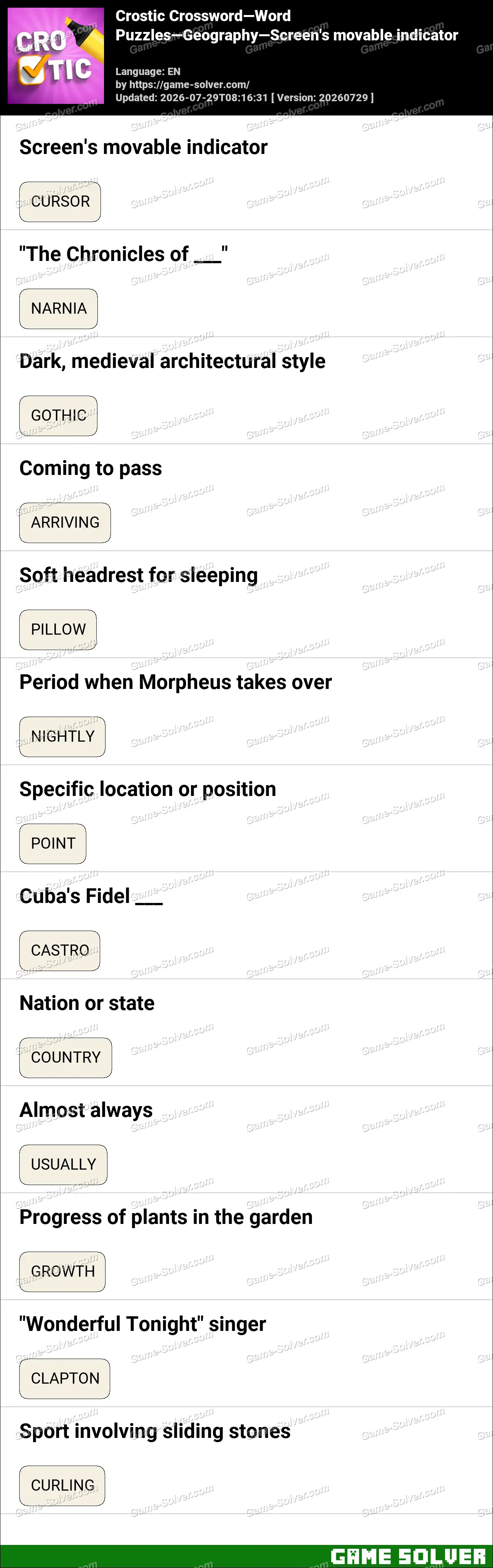 Crostic Crossword-Word Puzzles-Geography-Screen’s movable indicator